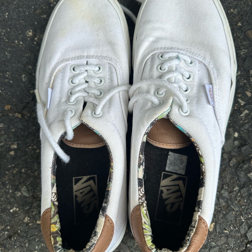 Vans White Sneakers with Floral Lining